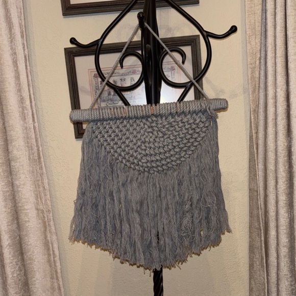 Two Macrame Decor Items: gray wall hanging, cream ceiling hanging - Picture 4 of 5